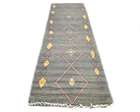 10 Feet Moroccan Gray Hand Woven Wool Runner Rug